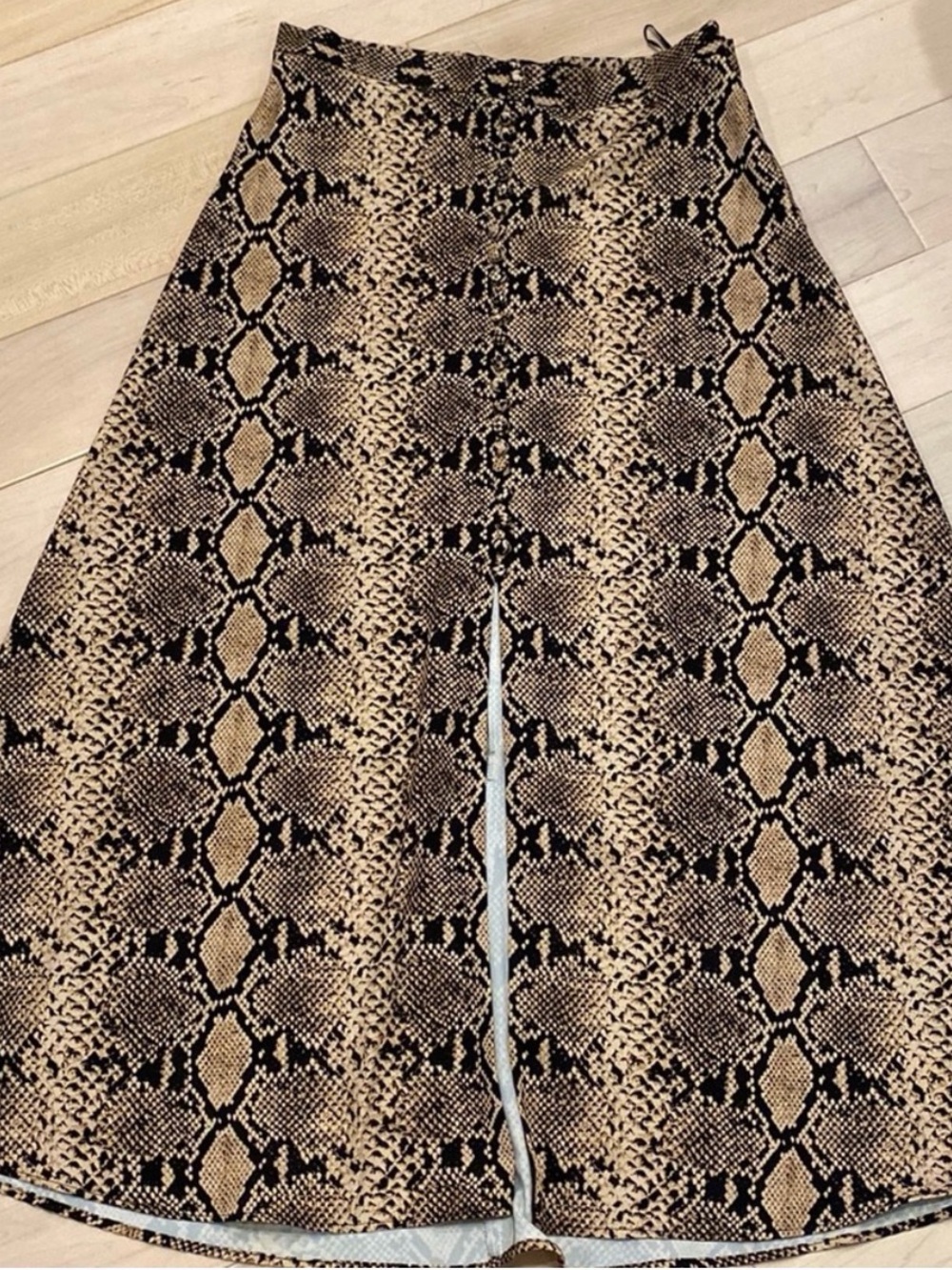 Zara Beige and Black Snake Print Midi Skirt
